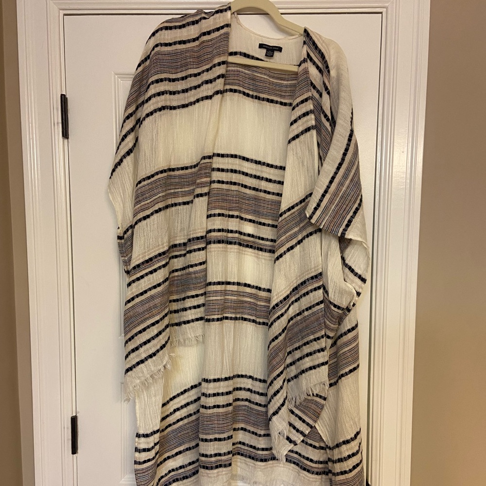 Striped Fringe Shawl Wrap Cardigan - Picture 4 of 7